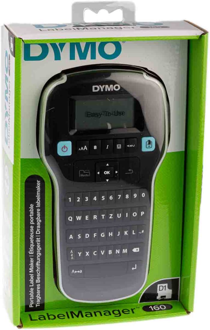 2174611, Dymo LabelManager 160 Handheld Label Printer, 12mm Max Label  Width, Type C - European Plug, Type G - British 3-Pin