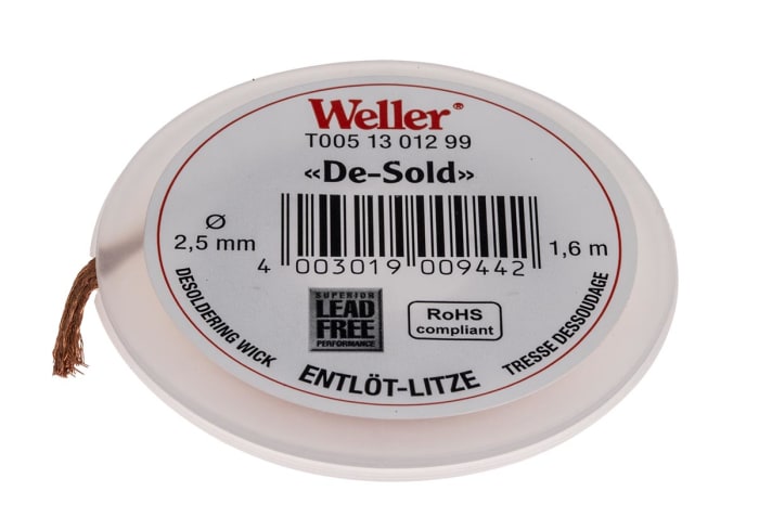 Weller 1.6m Desoldering Braid, Width 2.5mm