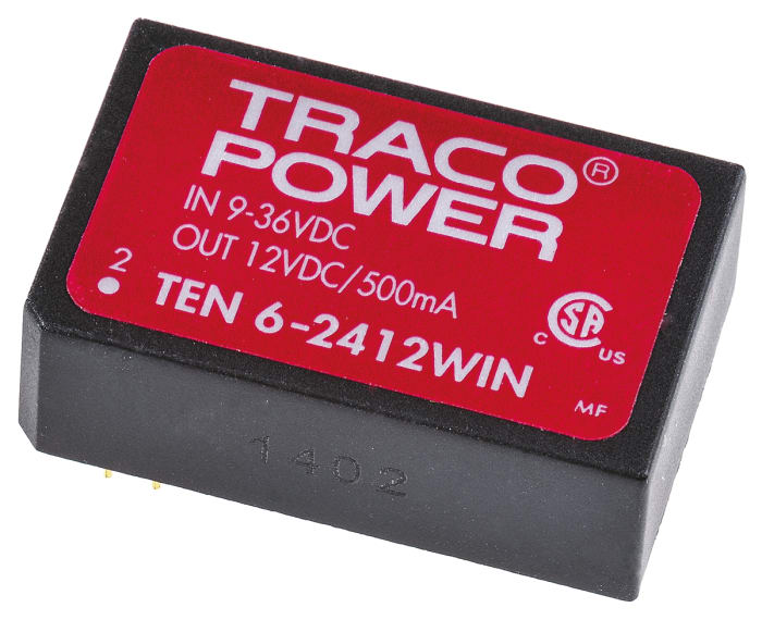 DC-DC převodník 6W, výstup: 12V dc 500mA 1.5kV dc Ne, Vin 9 → 36 V DC Ne
