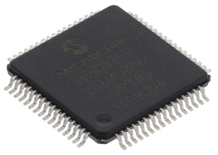 Microchip, 16bit dsPIC, DSPIC33EP Microcontroller, 70MHz, 280 kB Flash, 64-Pin TQFP