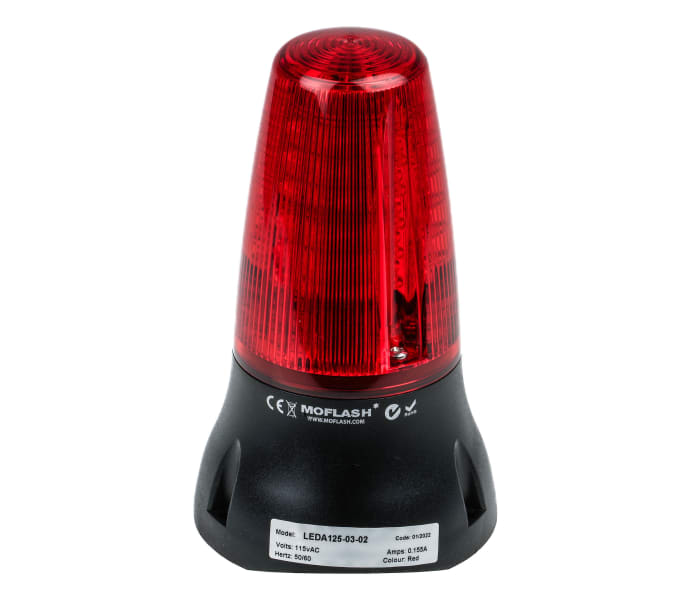 Moflash LEDA125 Series Red Buzzer Beacon, 115 V ac, IP65, Base Mount, 90dB at 1 Metre