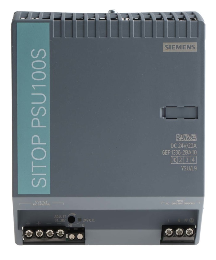 Alimentation pour rail DIN Siemens, série SITOP PSU100S, 24V c.c.out 20A, 480W