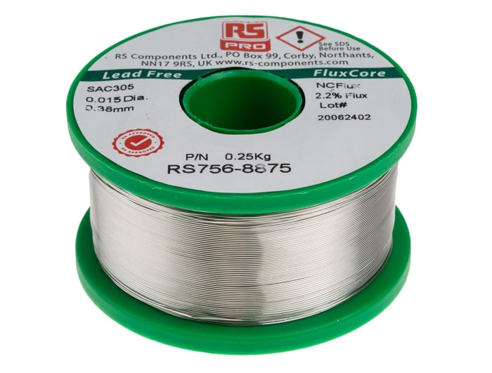 RS PRO 0,38mm Tel Kurşunsuz Lehim, 250g, Erime Noktası: +217°C, Bakır Yüzdesi: 0,5%, Kalay Y: 96,5%