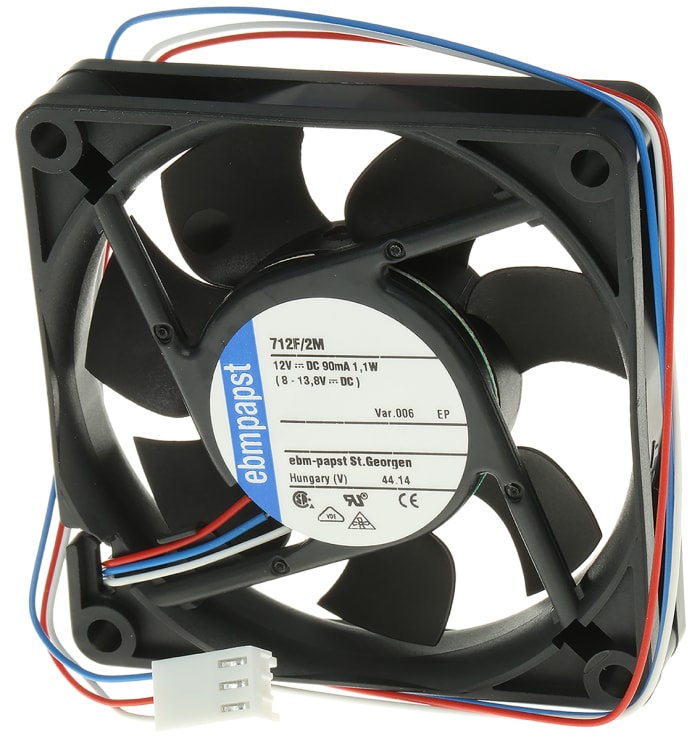 ebm-papst 700 F Series Axial Fan, 12 V dc, DC Operation, 36m³/h, 1.1W, 70 x 70 x 15mm