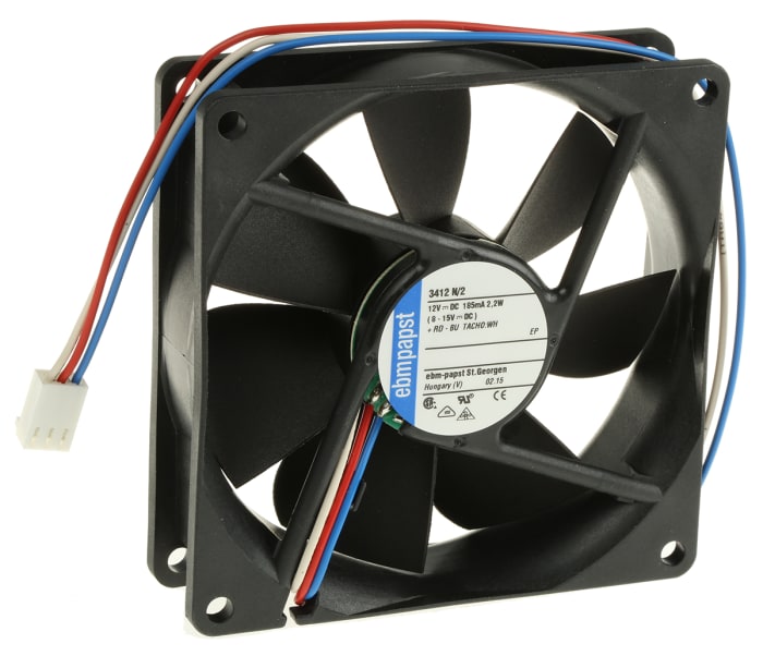 ebm-papst 3400 N Series Axial Fan, 12 V dc, DC Operation, 84m³/h, 2.2W, 92 x 92 x 25mm