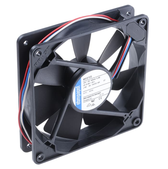 ebm-papst 4400 F Series Axial Fan, 12 V dc, DC Operation, 170m³/h, 5.3W, 119 x 119 x 25mm