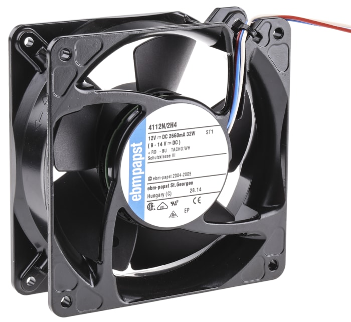 ebm-papst 4100 NH4 - S-Force Series Axial Fan, 12 V dc, DC Operation, 355m³/h, 32W, 119 x 119 x 38mm