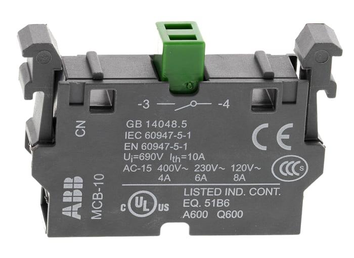 1SFA611610R1001 MCB 10 ABB ABB ABB Modular Series Contact Block 690V 1NO 757 8929 RS Components