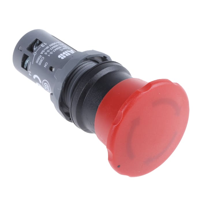 ABB 1SFA Series Twist Release Emergency Stop Push Button, Panel Mount, 22.5mm Cutout, 1 NO + 1 NC, IP66, IP67, IP69K