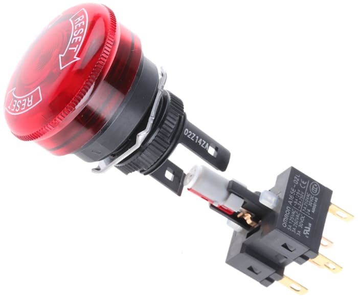 Omron A165E Series Twist Release Illuminated Emergency Stop Push Button, Panel Mount, 16mm Cutout, 2NC, IP65