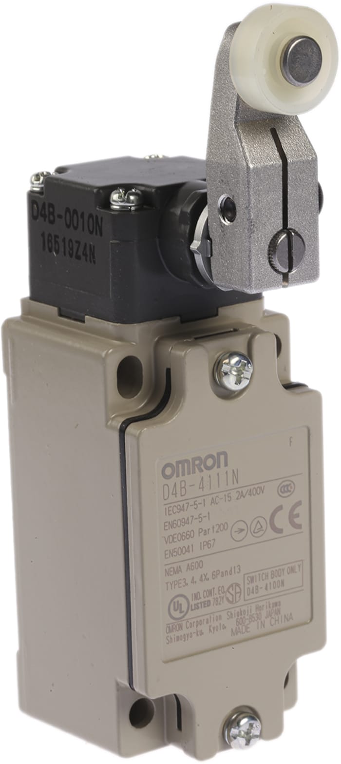 Omron D4B-N Series Roller Lever Interlock Switch, NO/NC, IP67, DPST, Metal Housing