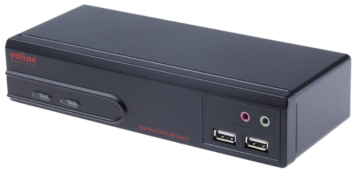 Roline 2 Port Dual Monitor USB DVI KVM Switch, 3.5 mm Stereo 1600 x 1200 Maximum Resolution