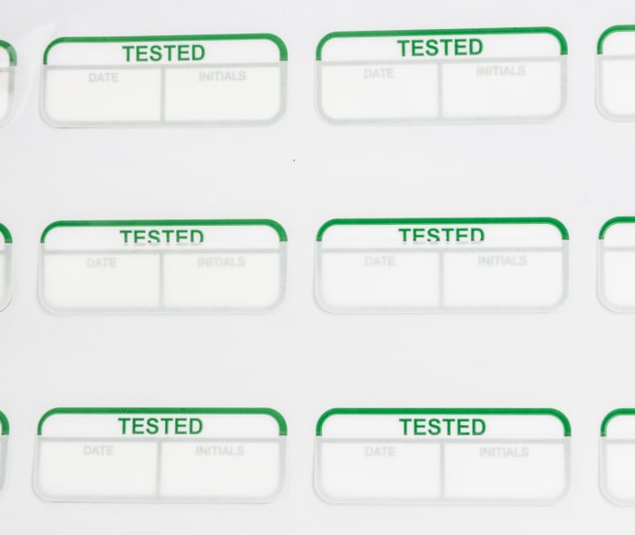 RS PRO Adhesive Pre-Printed Adhesive Label-Tested-. Quantity: 120
