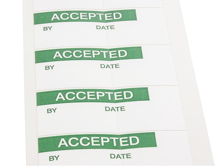 RS PRO Adhesive Pre-Printed Adhesive Label-Accepted-. Quantity: 140