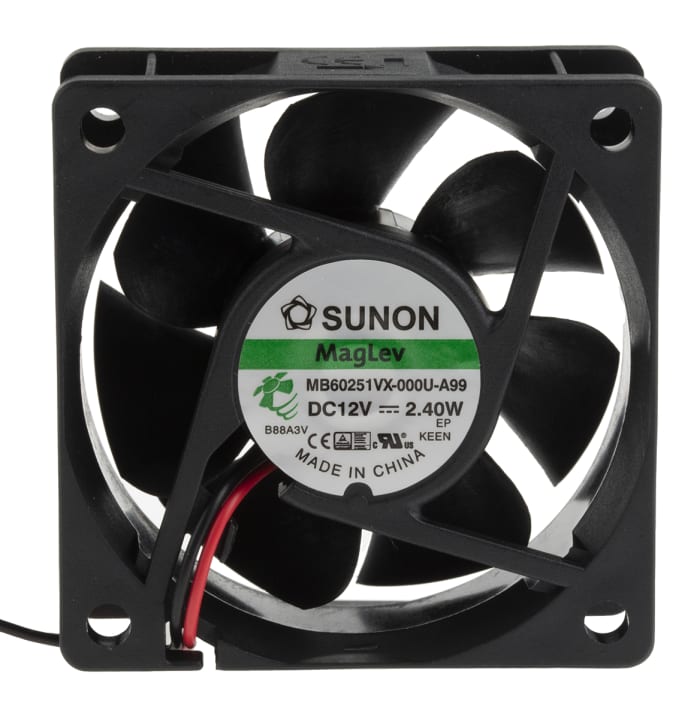 Sunon MB Series Axial Fan, 12 V dc, DC Operation, 45.9m³/h, 2.4W, 200mA Max, 60 x 60 x 25mm