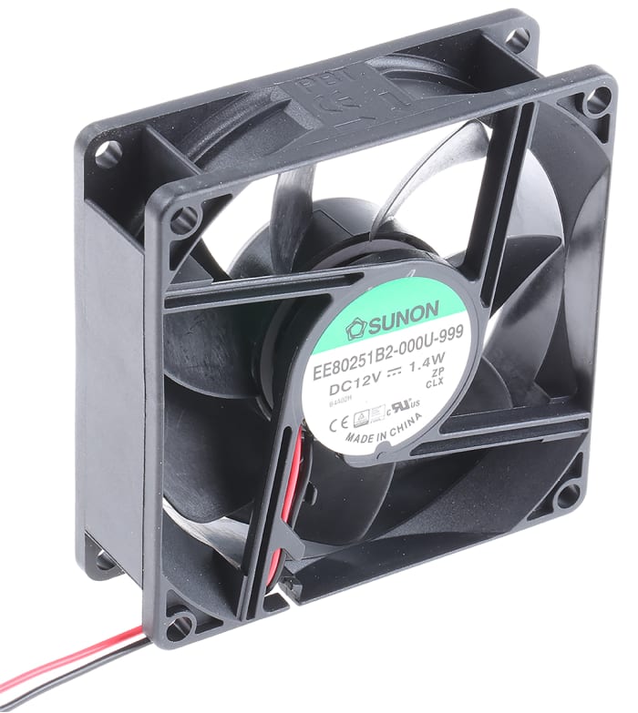 Sunon EE Series Axial Fan, 12 V dc, DC Operation, 62.9m³/h, 1.4W, 120mA Max, 80 x 80 x 25mm