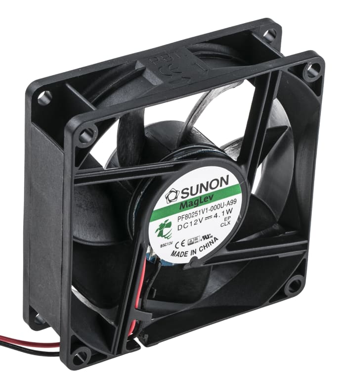 Sunon PF Series Axial Fan, 12 V dc, DC Operation, 102m³/h, 4.1W, 341mA Max, 80 x 80 x 25mm