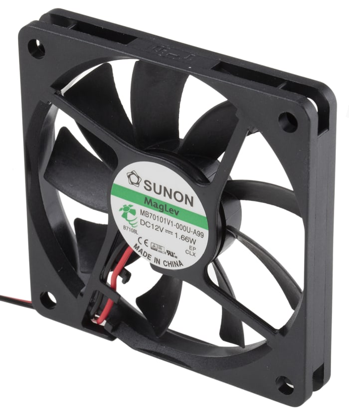 Sunon MB Series Axial Fan, 12 V dc, DC Operation, 34.8m³/h, 1.66W, 138mA Max, 70 x 70 x 10mm