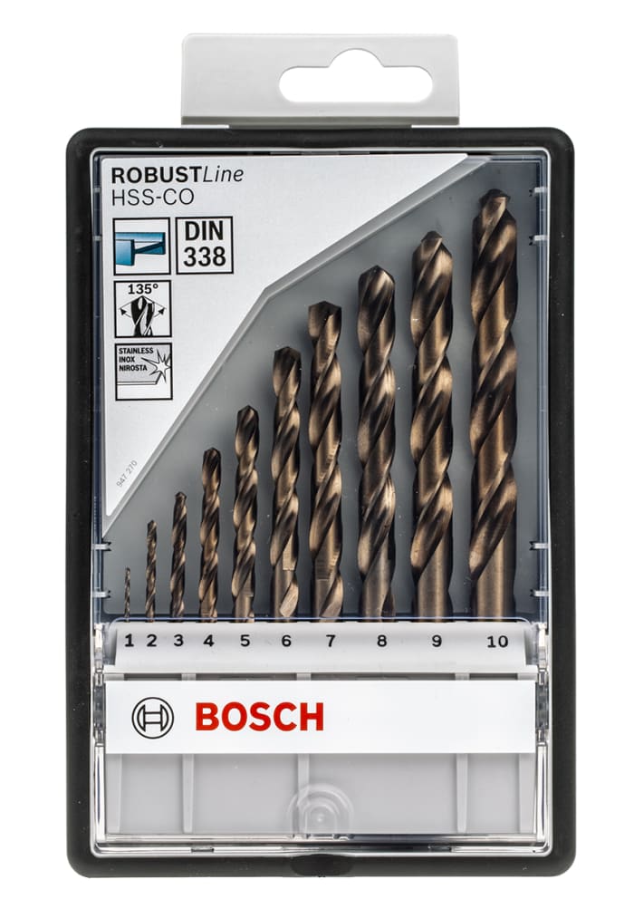 Coffret de forets Métal Foret torsadé Bosch HSS-Co 1mm à 10mm, 10 pièces