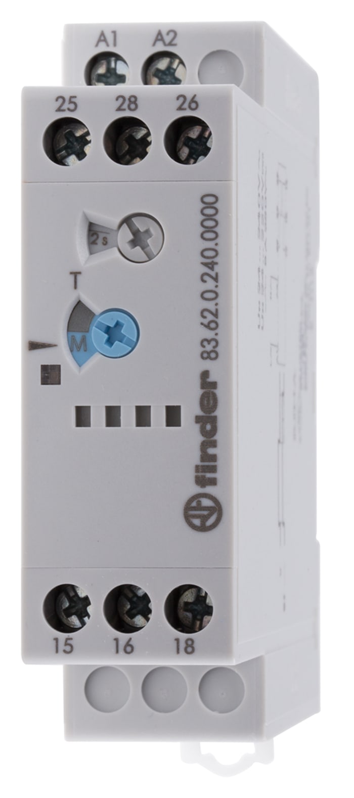 Finder 83 Series Series DIN Rail Mount Timer Relay, 24 → 240V ac/dc, 2-Contact, 0.05-180s, 1-Function, SPDT