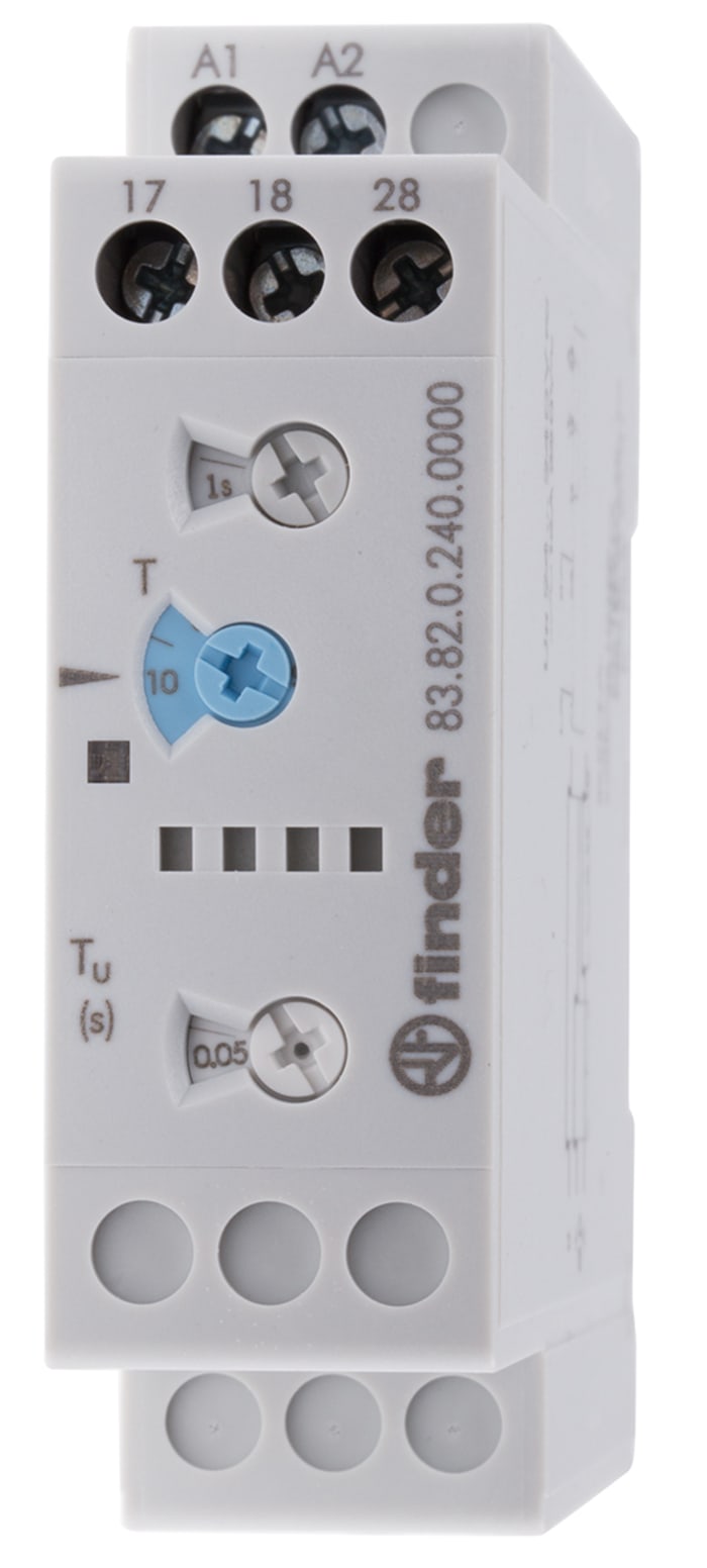 Finder 83 Series Series DIN Rail Mount Timer Relay, 24 → 240V ac/dc, 2-Contact, 0.05-10 min, 0.05-10 s, 0.05-10