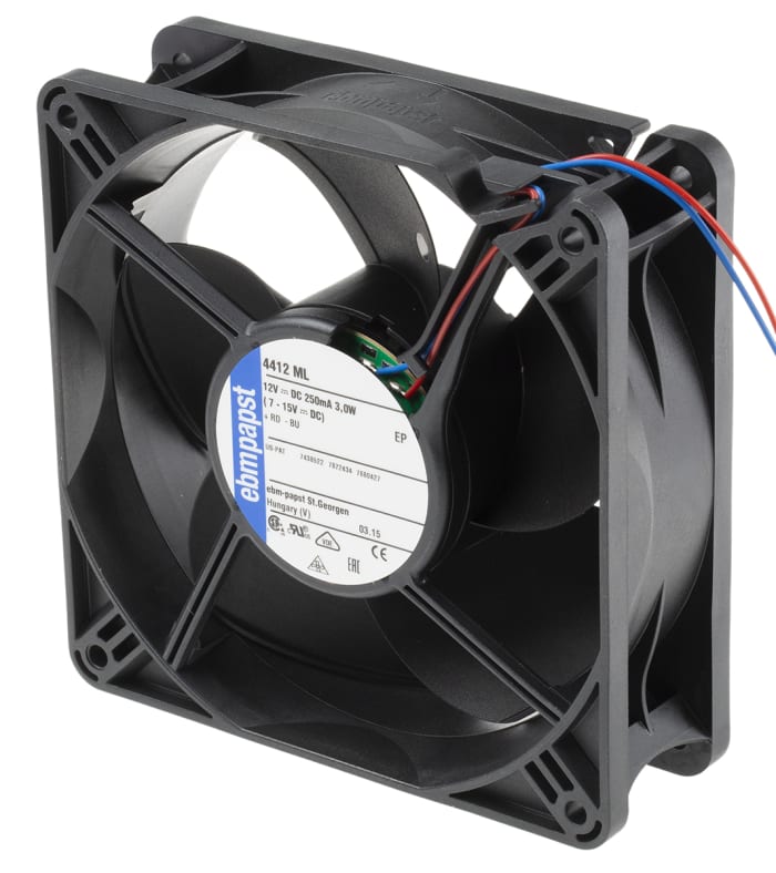 ebm-papst 4400 Series Axial Fan, 12 V dc, DC Operation, 168m³/h, 3W, 119 x 119 x 38mm