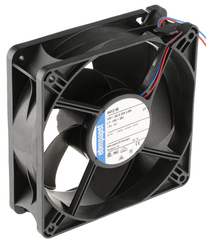 ebm-papst 4400 Series Axial Fan, 12 V dc, DC Operation, 184m³/h, 3.8W, 119 x 119 x 38mm