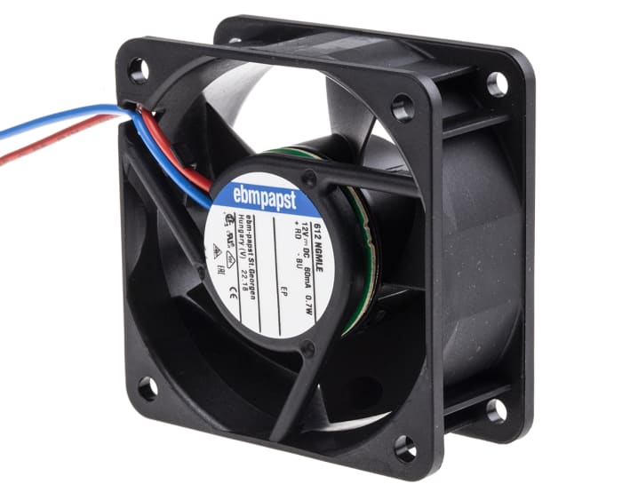 ebm-papst 600 N Series Axial Fan, 12 V dc, DC Operation, 25m³/h, 700mW, 60 x 60 x 25mm