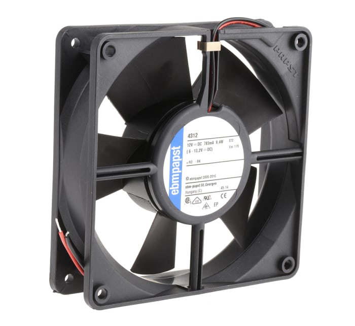 ebm-papst 4300 Series Axial Fan, 12 V dc, DC Operation, 204m³/h, 9.4W, 119 x 119 x 32mm