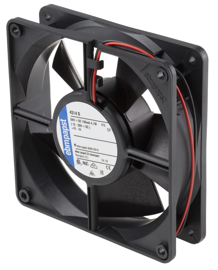 ebm-papst 4300 Series Axial Fan, 24 V dc, DC Operation, 170m³/h, 5W, 119 x 119 x 32mm