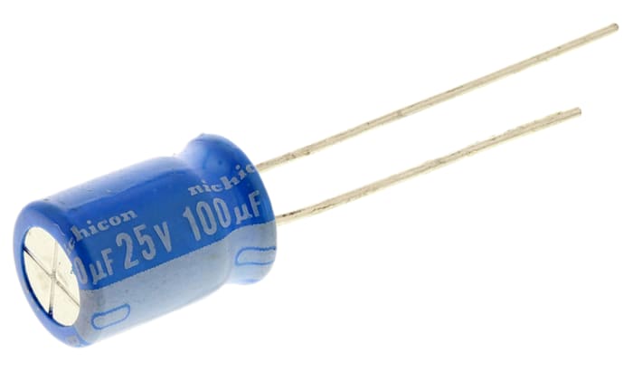 Nichicon 100μF Aluminium Electrolytic Capacitor 25V dc, Radial, Through Hole - UBT1E101MPD8