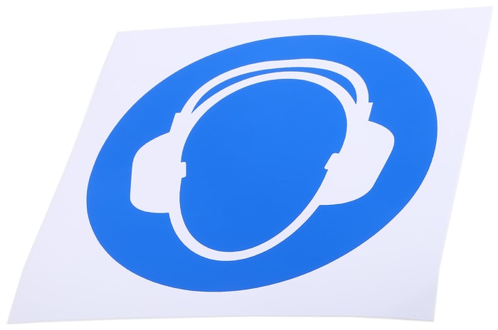 Panneau obligation, avec pictogramme : Serre-tête antibruit obligatoire, Auto-adhésif, en Vinyle