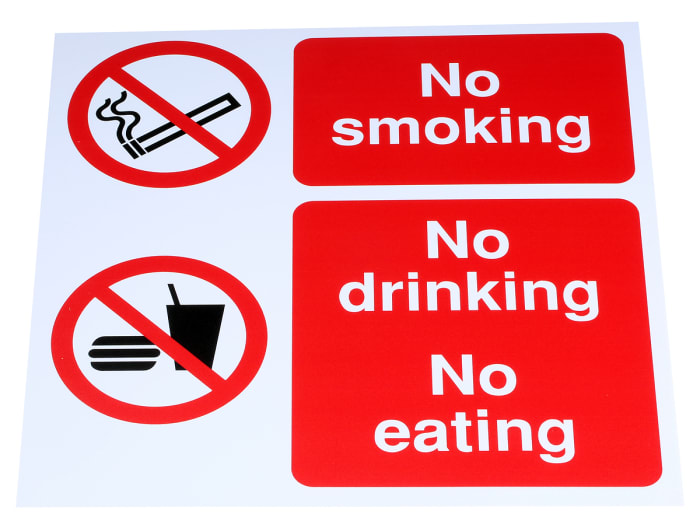PP No Smoking Drinking or Eating Prohibition Sign, No smoking - No drinking - No eating, English
