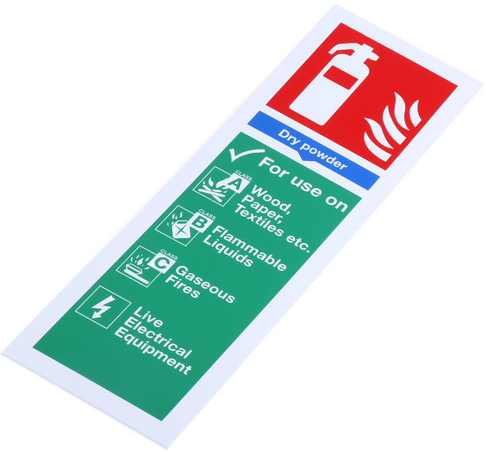 Plastic Fire Safety Sign, Materials extinguisher can be used on With English Text Self-Adhesive