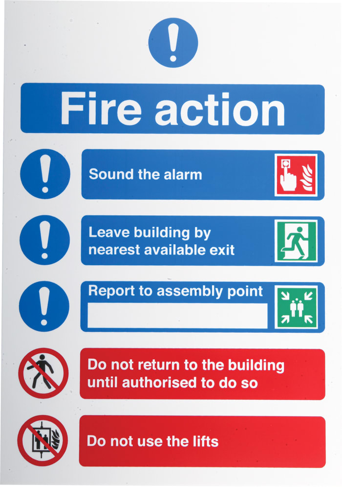 RS PRO PP Fire Safety Sign, Fire Action Instructions With English