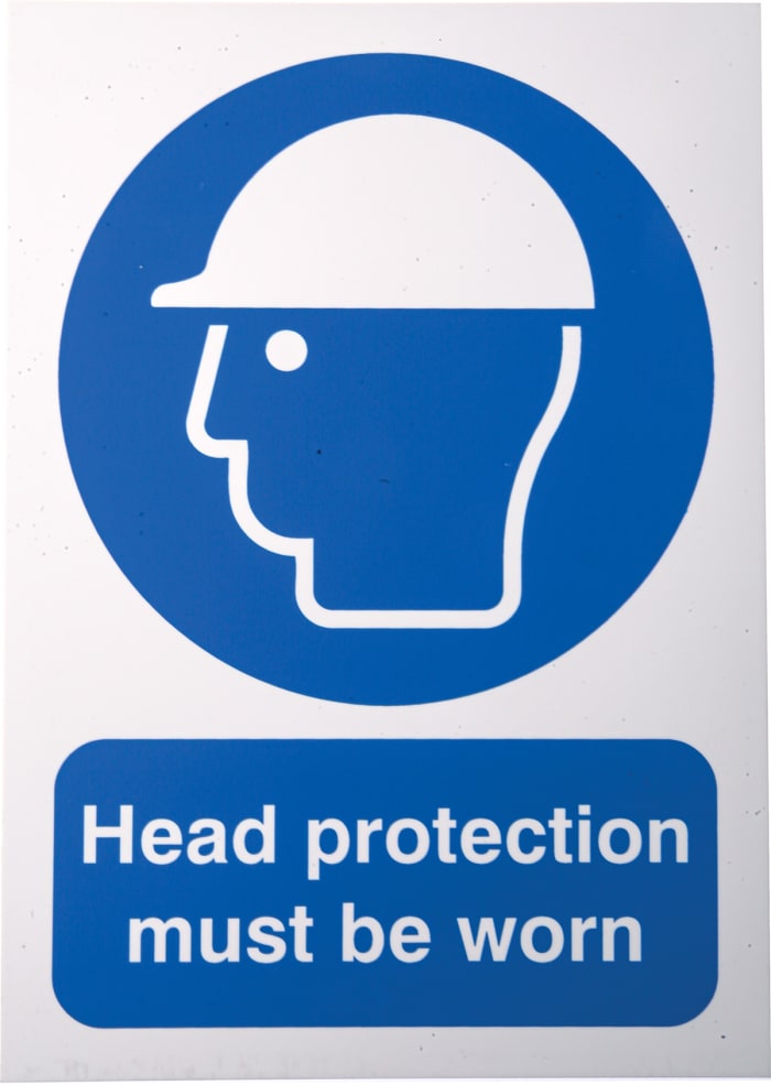 Panneau, avec pictogramme : Casque de protection obligatoire "Head protection must be worn" , en PP