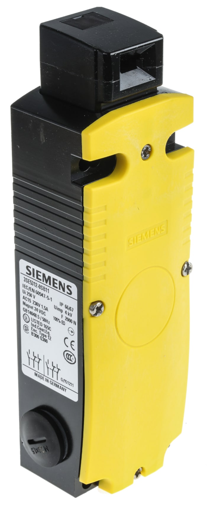 Interruptor de bloqueo por solenoide Siemens SIRIUS 3SE5, 24V dc, cont. aux. 1NA, Alimentar para bloquear, IP66, IP67