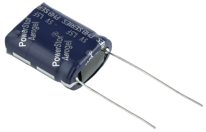 Supercondensateur, 1.5F, 5V c.c., Traversant, 17.3 x 9 x 22mm, pas de 11.8mm, -25 °C → +70 °C.