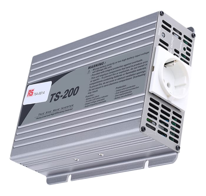 MEAN WELL Pure Sine Wave 200W Power Inverter, 10.5 → 15V dc Input, 230V ac  Output