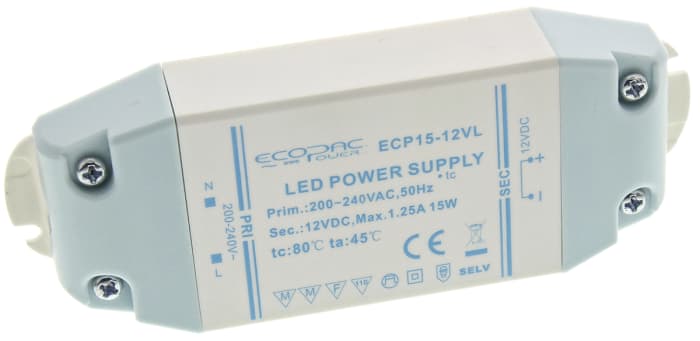 RS PRO, 12V Output, 15W Output, 0 → 1.25A Output, Constant Voltage