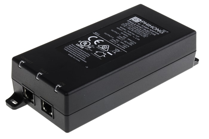 Phihong Single Port POE Injector, 90 → 264V ac Input, 56V dc Output, 670mA, 75W