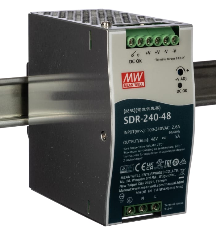 Alimentation pour rail DIN MEAN WELL, série SDR, 48V c.c.out 5A, 240W