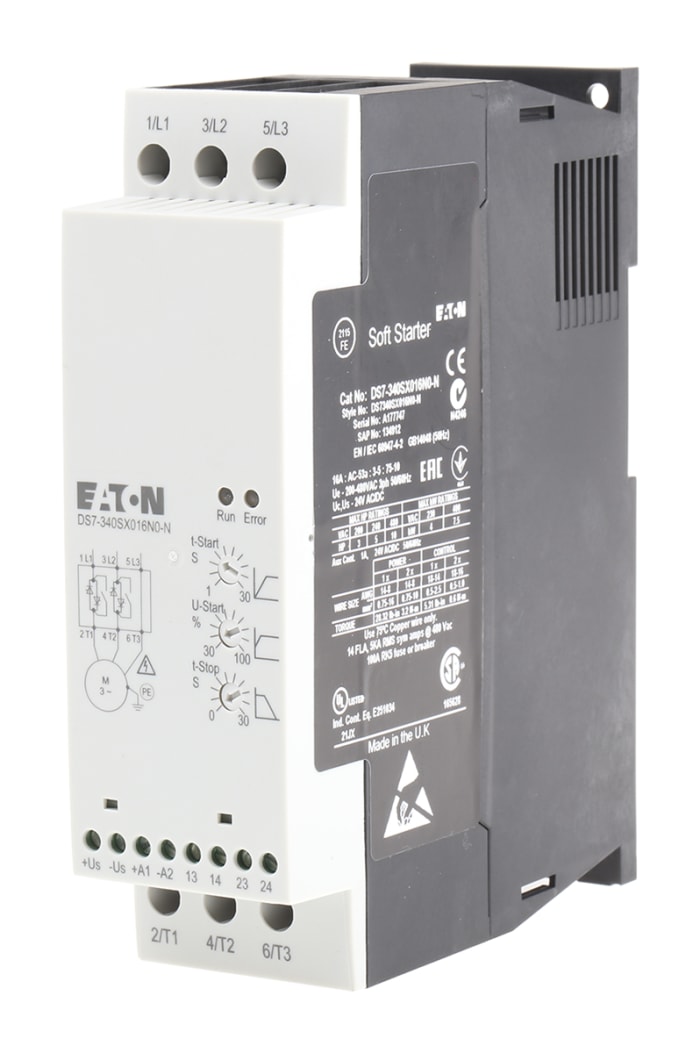 Eaton Yumuşak Yolverici, DS7 Serisi, 16 A, 7,5 kW, 230 → 460 V ac, IP20