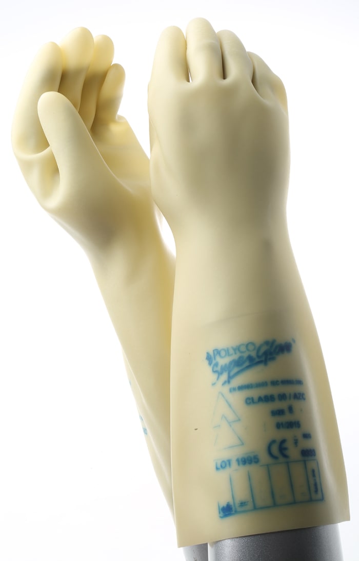 Polyco Healthline Electricians Gloves Yellow Latex Electrical Protection Electrical Insulating Gloves, Size 8, Latex