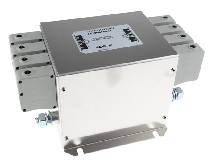 Schaffner, FN3256 64A 520/300 V ac 60Hz, Chassis Mount EMI Filter, Terminal Block 3 Phase