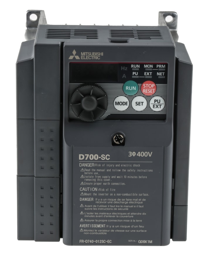 Mitsubishi Electric Inverter Drive, 0.4 kW, 3 Phase, 400 V ac, 1.2 A, FR-D740 Series