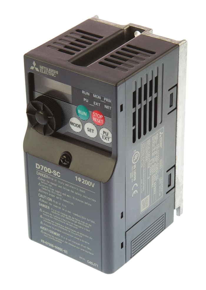 Mitsubishi Inverter Drive, 0.1 kW, 1 Phase, 230 V ac, 800 mA, FR-D720S Series