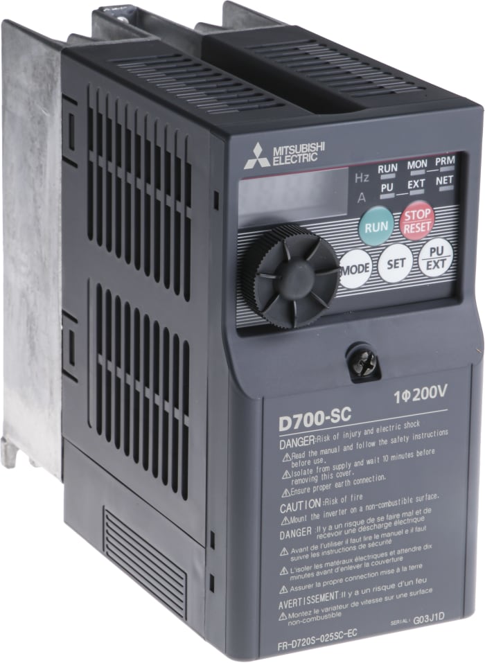 Mitsubishi Inverter Drive, 0.4 kW, 1 Phase, 230 V ac, 2.5 A, FR-D720S Series