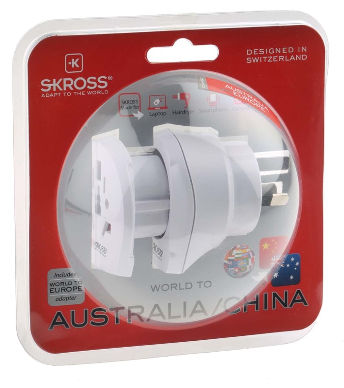 Adaptador universal RS PRO, 10A, de Europa, Italia, Suiza, Reino Unido, EE.  UU., a Australia, China, Europa