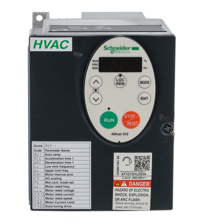 Schneider Electric Inverter Drive, 2.2 kW, 3 Phase, 480 V, 3.6 A, 4.6 A, ALTIVAR 212 Series